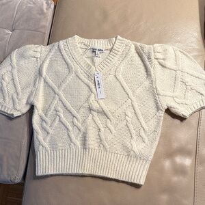 Steve Madden Cream V-Neck Cable Knit Sweater